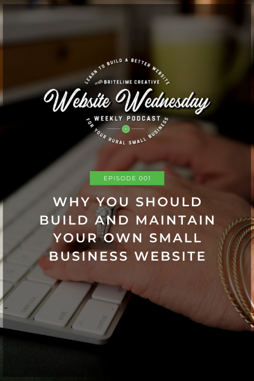 Graphic of hands on a keyboard with text overlay that reads Episode 001 Why You Should Build and Maintain Your Own Small Business Website